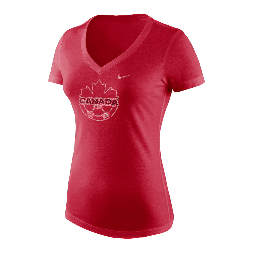CANADA SOCCER WOMEN'S NIKE TRI-BLEND V-NECK T-SHIRT - RED