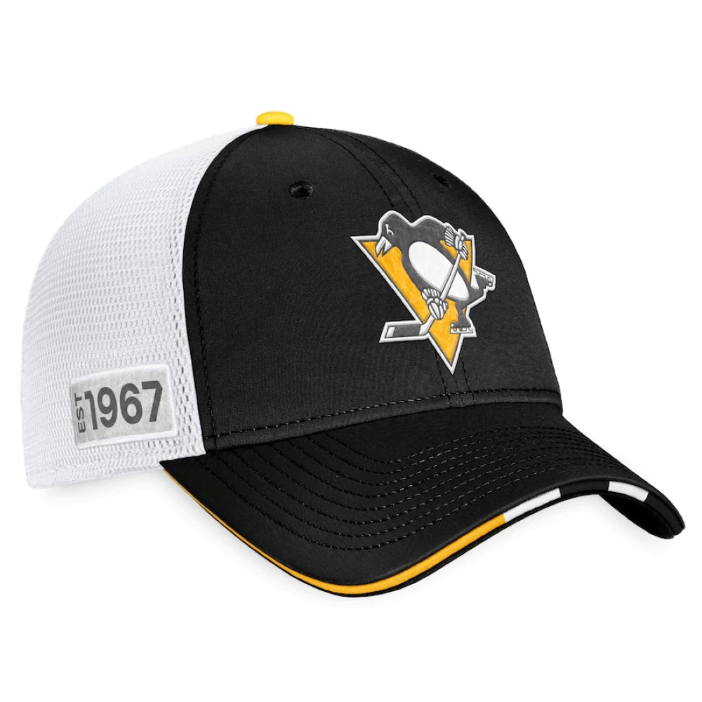 Pittsburgh Penguins Fanatics Branded 2022 NHL Draft Authentic Pro On Stage Trucker Adjustable Hat - Black/White