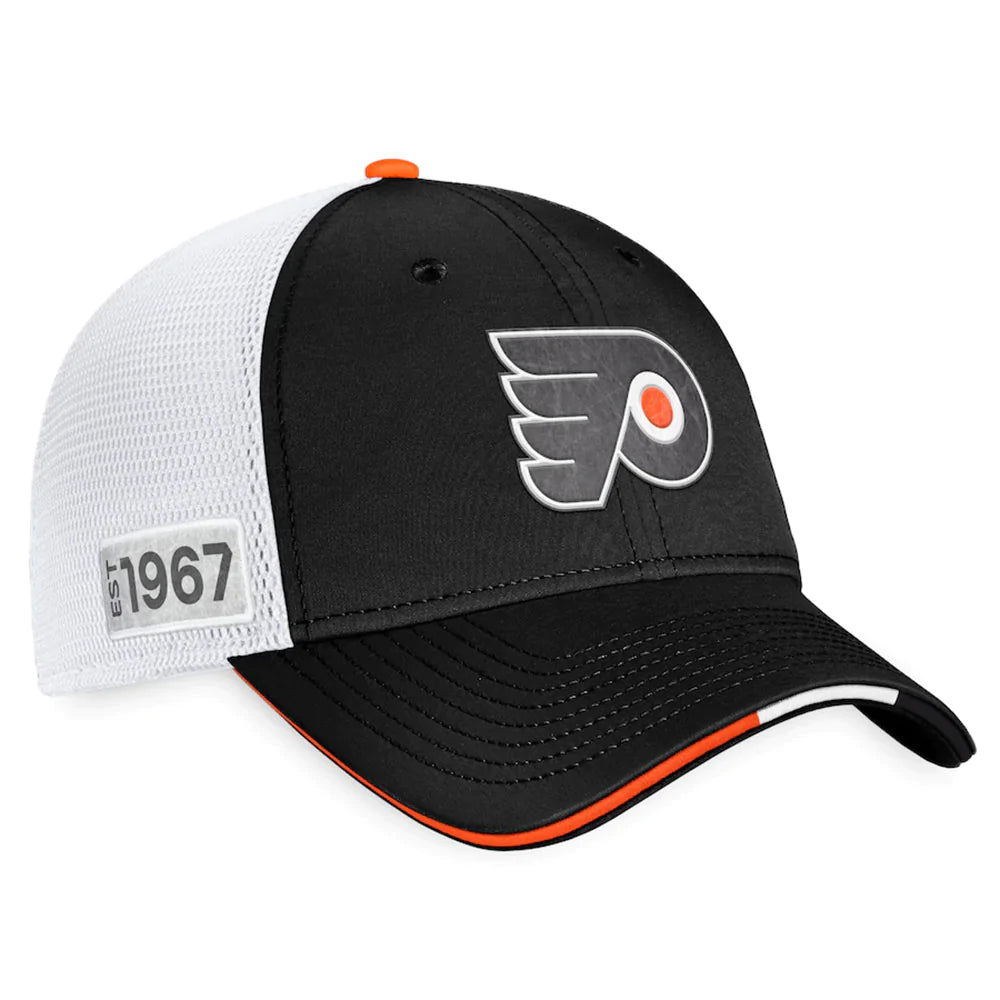 Philadelphia Flyers Fanatics Branded 2022 NHL Draft Authentic Pro On Stage Trucker Adjustable Hat - Black/White