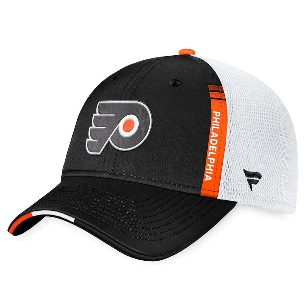 Philadelphia Flyers Fanatics Branded 2022 NHL Draft Authentic Pro On Stage Trucker Adjustable Hat - Black/White