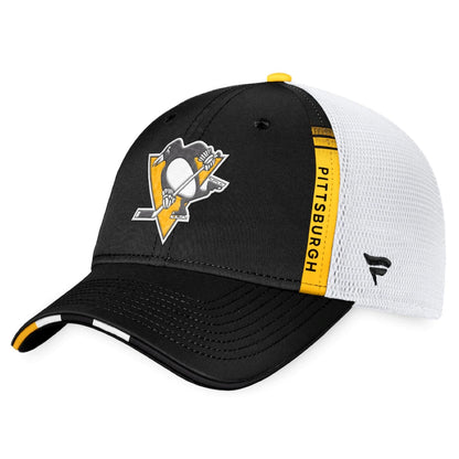 Pittsburgh Penguins Fanatics Branded 2022 NHL Draft Authentic Pro On Stage Trucker Adjustable Hat - Black/White